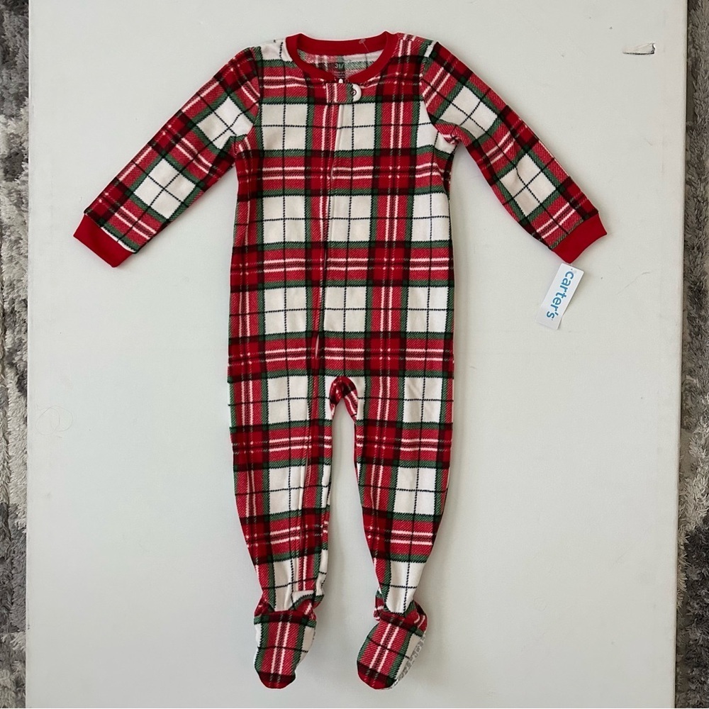 Carter's Red and White Plaid Footed One Piece Pajama Size 3T